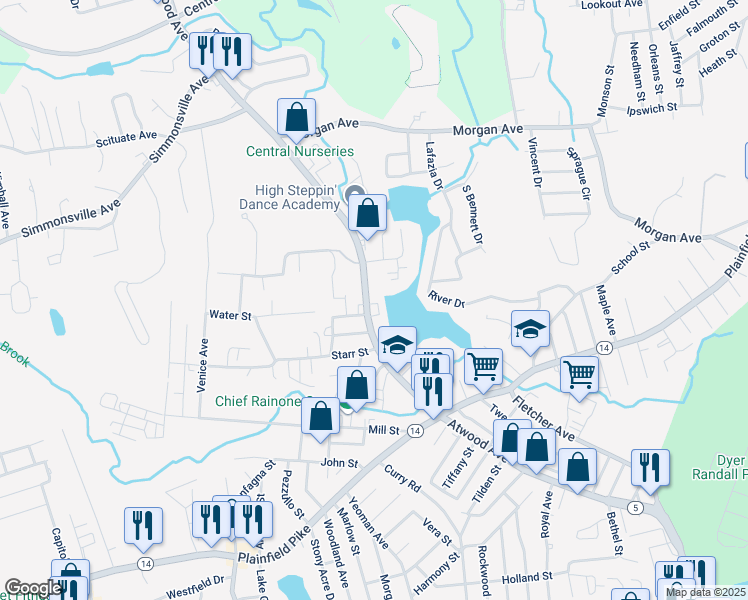 map of restaurants, bars, coffee shops, grocery stores, and more near 985 Atwood Avenue in Johnston