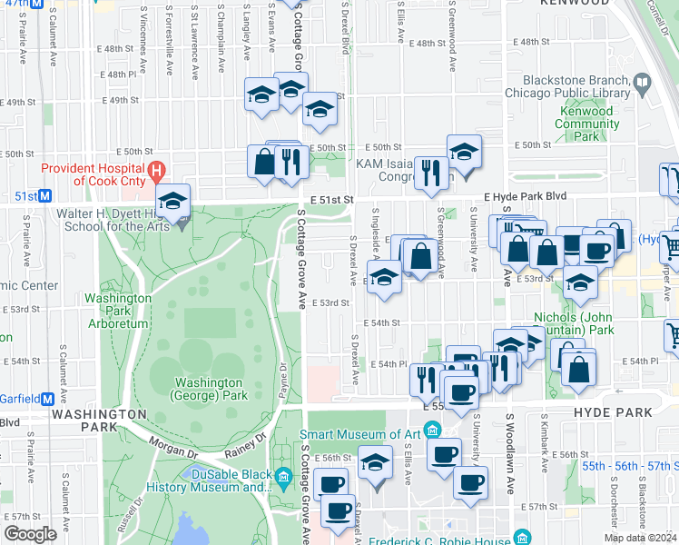 map of restaurants, bars, coffee shops, grocery stores, and more near in Chicago