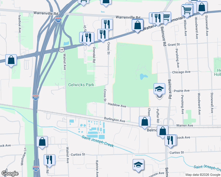 map of restaurants, bars, coffee shops, grocery stores, and more near 4836 Francisco Avenue in Downers Grove