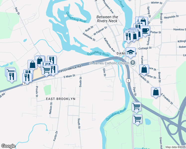 map of restaurants, bars, coffee shops, grocery stores, and more near 140 South Main Street in Brooklyn