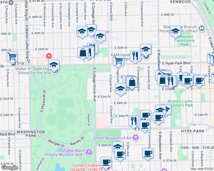 map of restaurants, bars, coffee shops, grocery stores, and more near in Chicago
