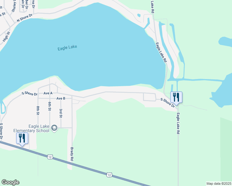 map of restaurants, bars, coffee shops, grocery stores, and more near 23432 South Shore Drive in Edwardsburg