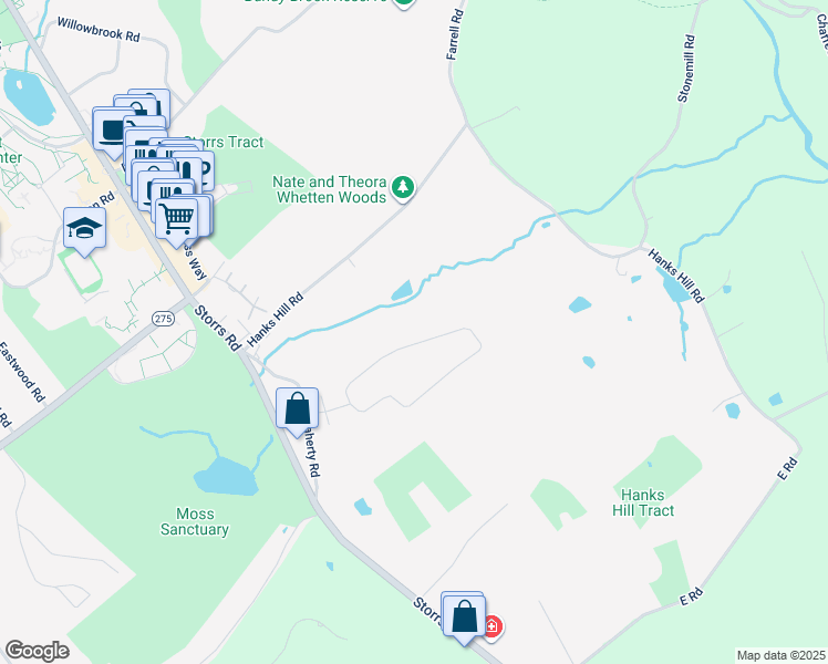 map of restaurants, bars, coffee shops, grocery stores, and more near 39 Storrs Heights Road in Mansfield