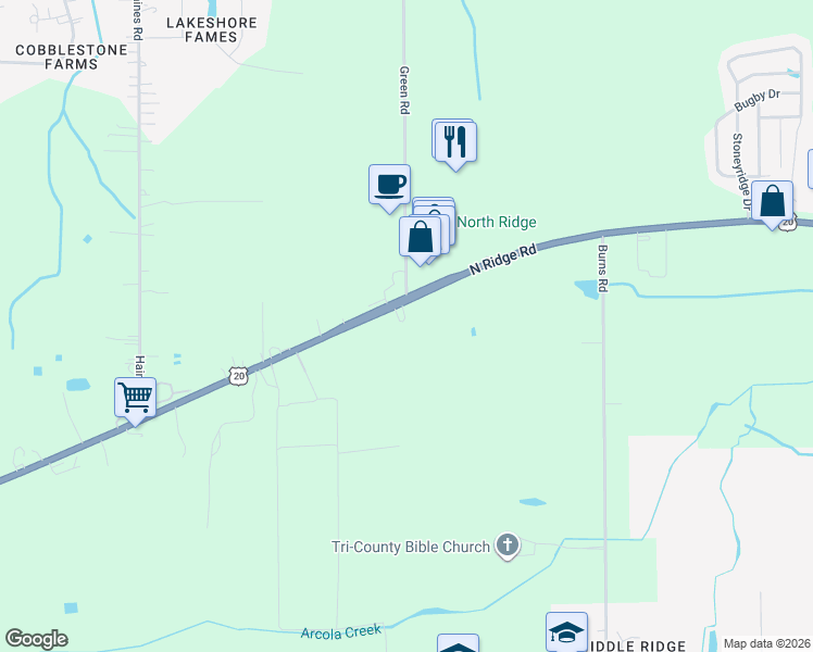 map of restaurants, bars, coffee shops, grocery stores, and more near 6100 North Ridge Road in Madison