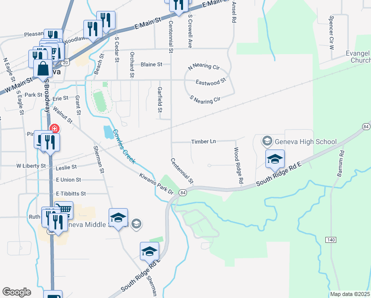 map of restaurants, bars, coffee shops, grocery stores, and more near 622 Bridle Court in Geneva