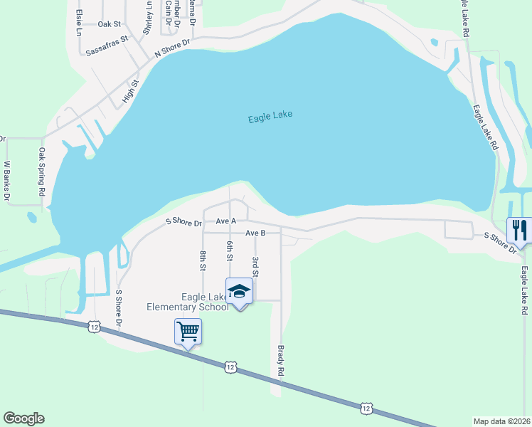 map of restaurants, bars, coffee shops, grocery stores, and more near 23822 South Shore Drive in Edwardsburg