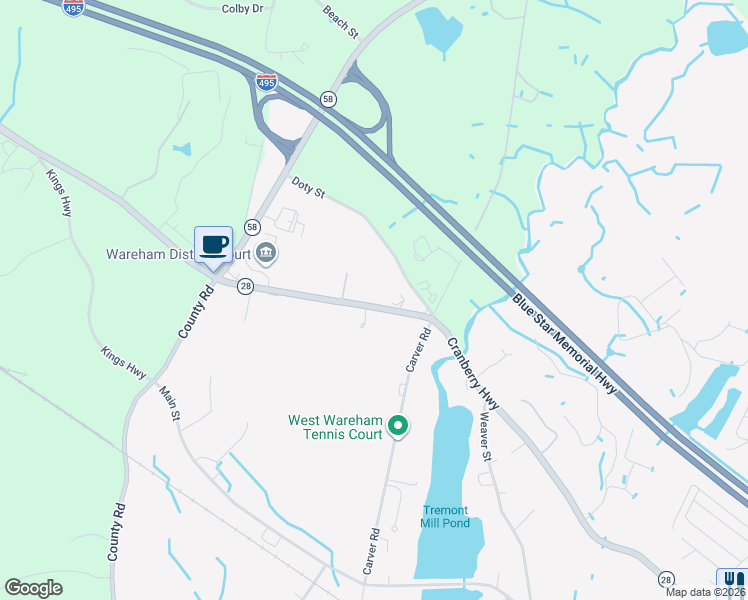 map of restaurants, bars, coffee shops, grocery stores, and more near 2228 Cranberry Highway in Wareham