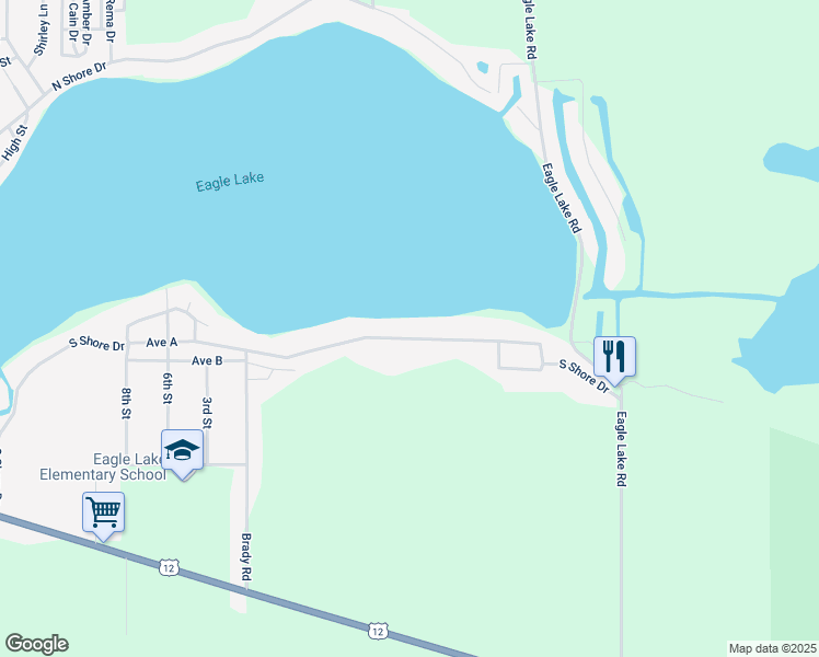 map of restaurants, bars, coffee shops, grocery stores, and more near 23432 South Shore Drive in Edwardsburg