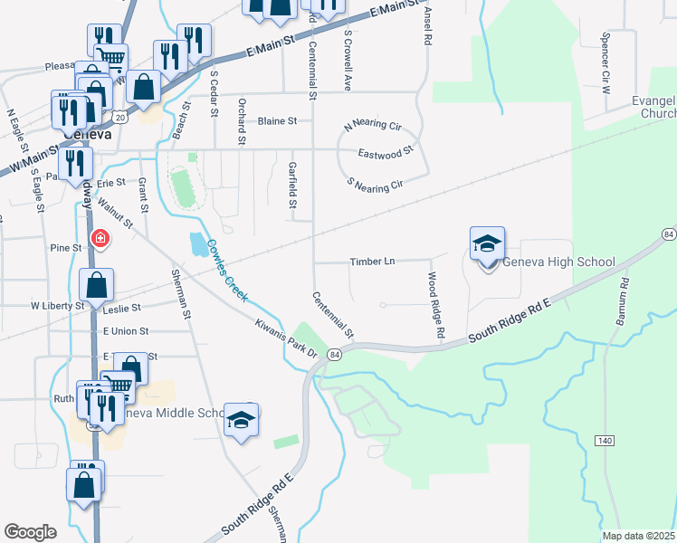 map of restaurants, bars, coffee shops, grocery stores, and more near 622 Bridle Court in Geneva