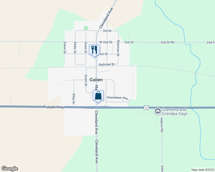 map of restaurants, bars, coffee shops, grocery stores, and more near 208 Blakeslee Street in Galien