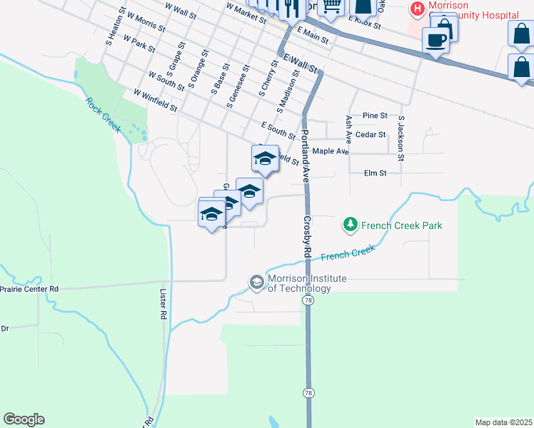 map of restaurants, bars, coffee shops, grocery stores, and more near Academic Drive in Morrison