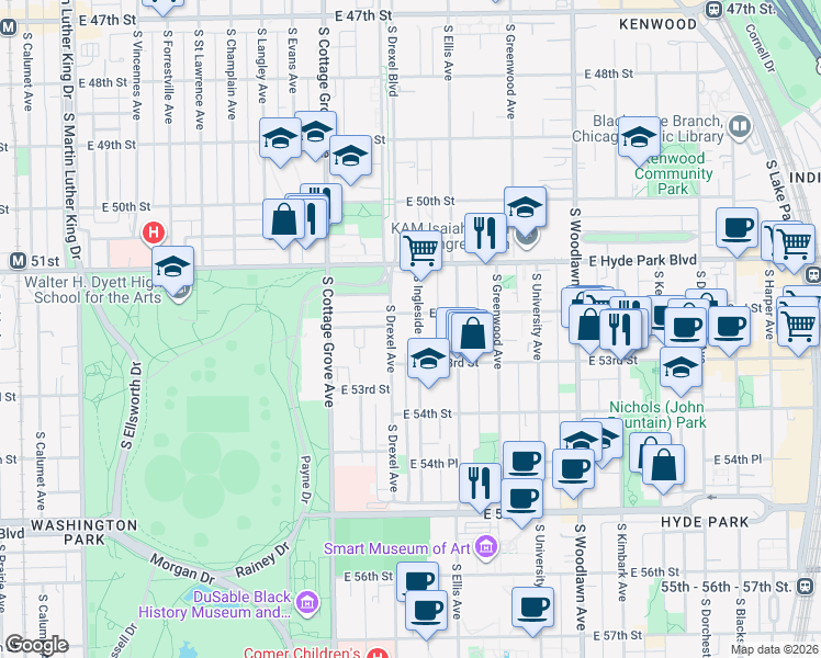 map of restaurants, bars, coffee shops, grocery stores, and more near in Chicago
