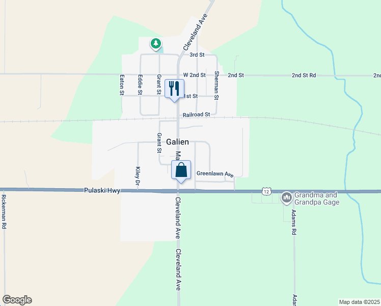 map of restaurants, bars, coffee shops, grocery stores, and more near 208 Blakeslee Street in Galien