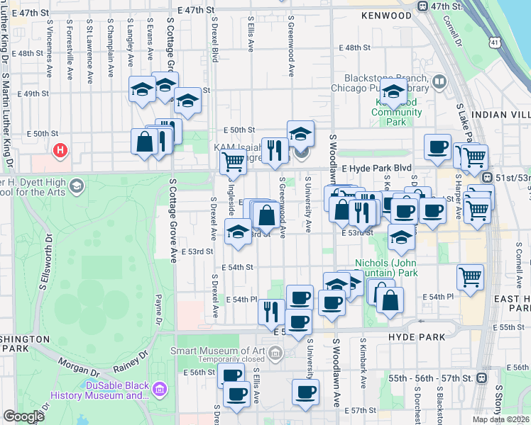 map of restaurants, bars, coffee shops, grocery stores, and more near in Chicago