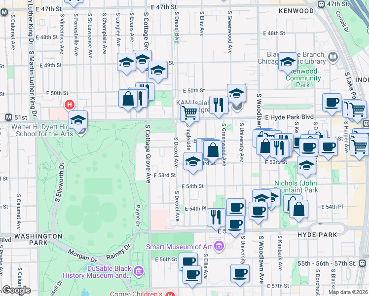 map of restaurants, bars, coffee shops, grocery stores, and more near in Chicago