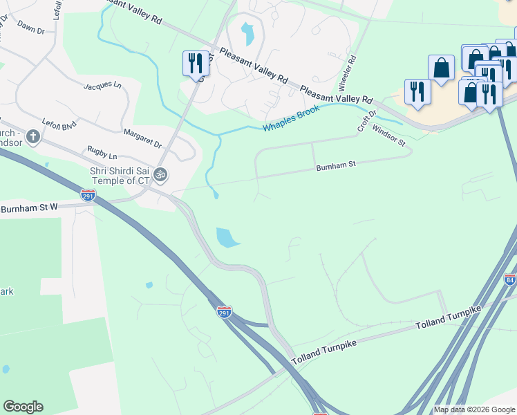 map of restaurants, bars, coffee shops, grocery stores, and more near 31 Botticello Drive in Manchester