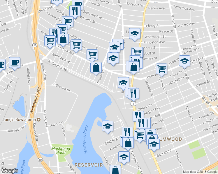 map of restaurants, bars, coffee shops, grocery stores, and more near 46 Madison Street in Providence