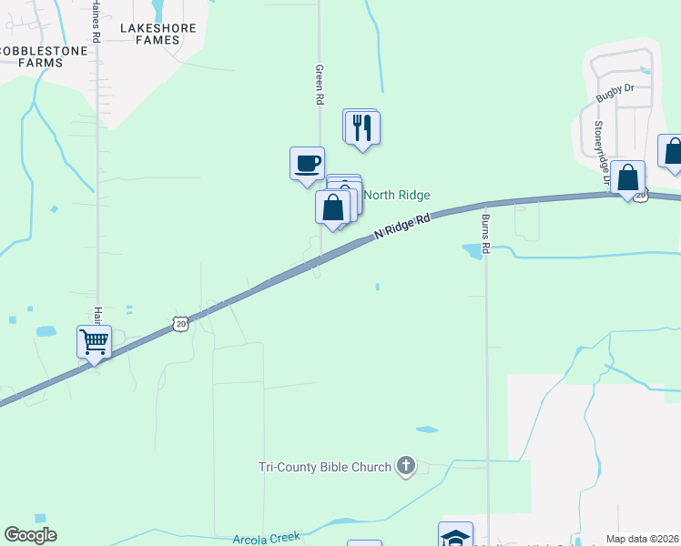 map of restaurants, bars, coffee shops, grocery stores, and more near 6106 North Ridge Road in Madison