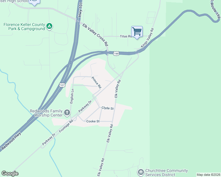 map of restaurants, bars, coffee shops, grocery stores, and more near 3031 Parkway Drive in Crescent City