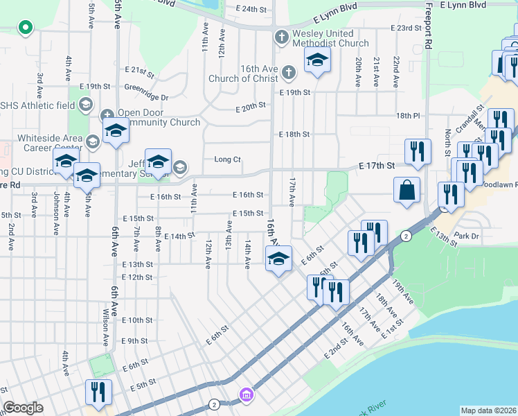 map of restaurants, bars, coffee shops, grocery stores, and more near 1410 East 15th Street in Sterling