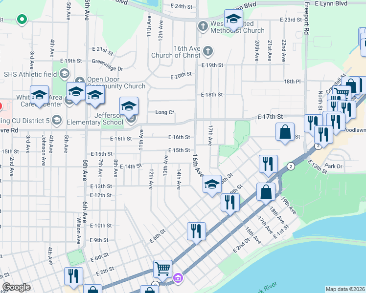 map of restaurants, bars, coffee shops, grocery stores, and more near 1410 East 15th Street in Sterling