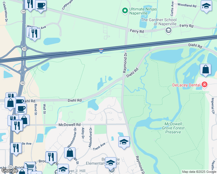 map of restaurants, bars, coffee shops, grocery stores, and more near in Naperville