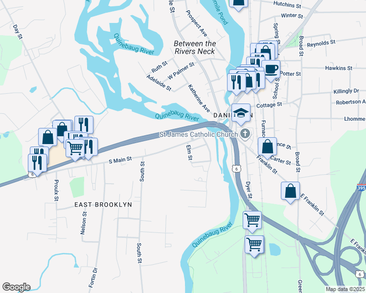 map of restaurants, bars, coffee shops, grocery stores, and more near 157 South Main Street in Brooklyn