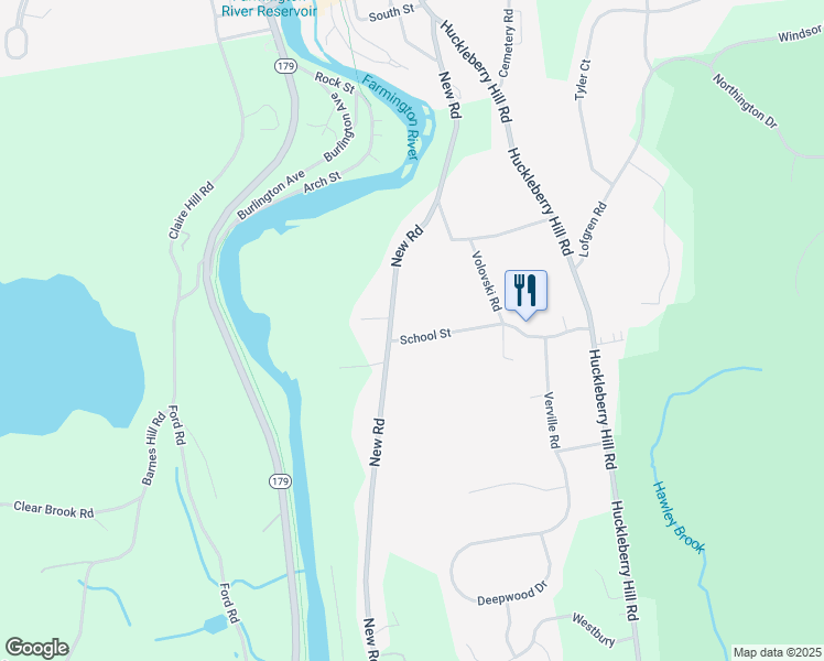 map of restaurants, bars, coffee shops, grocery stores, and more near 84 School Street in Avon