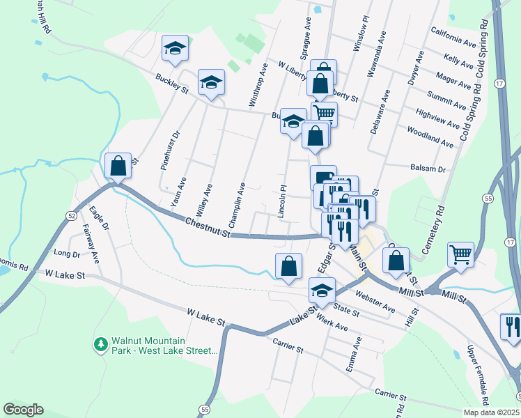 map of restaurants, bars, coffee shops, grocery stores, and more near 1 Wheeler Place in Liberty