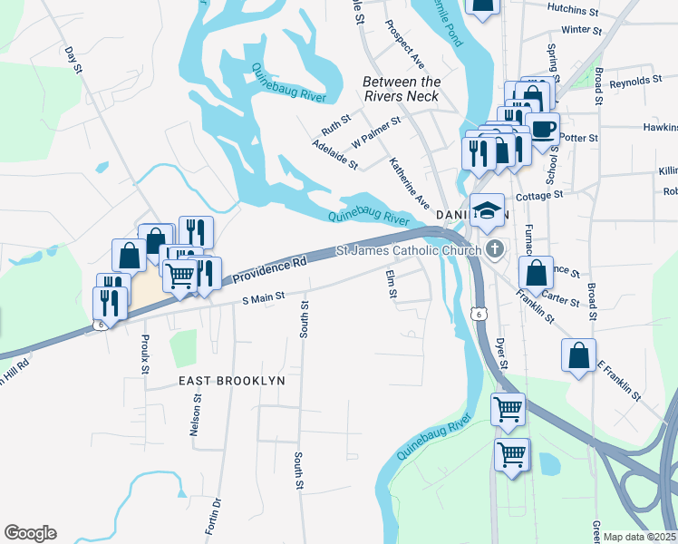 map of restaurants, bars, coffee shops, grocery stores, and more near 140 South Main Street in Brooklyn