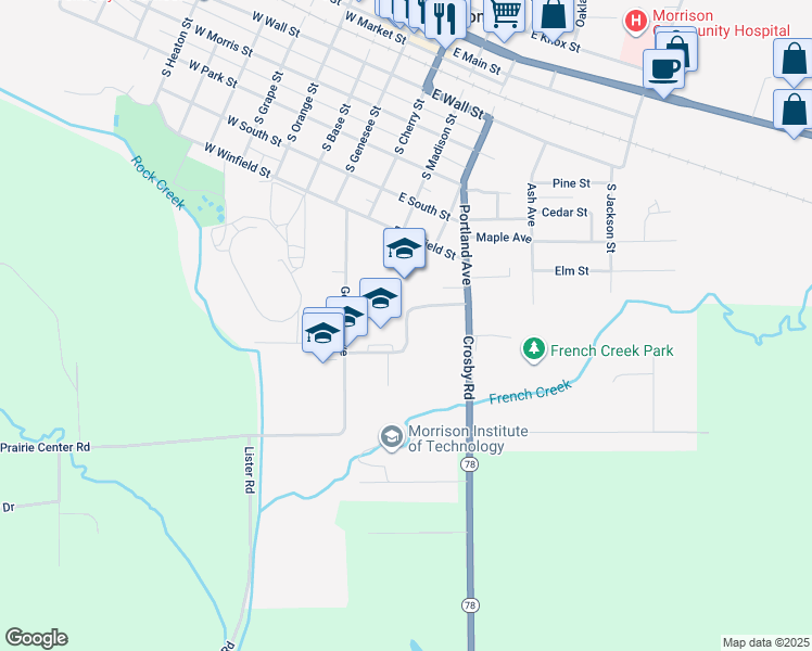 map of restaurants, bars, coffee shops, grocery stores, and more near Academic Drive in Morrison