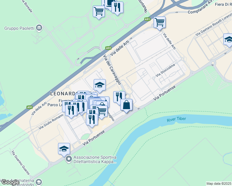 map of restaurants, bars, coffee shops, grocery stores, and more near 122 Via del Perugino in Città metropolitana di Roma Capitale