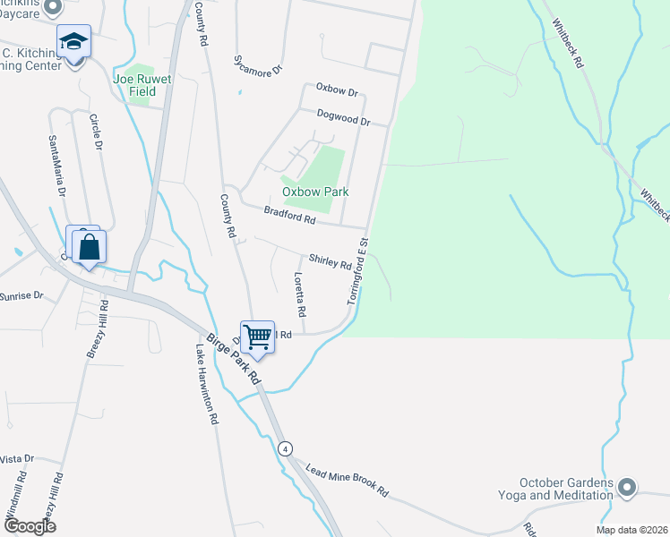 map of restaurants, bars, coffee shops, grocery stores, and more near 35 Shirley Road in Torrington