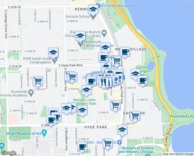 map of restaurants, bars, coffee shops, grocery stores, and more near in Chicago