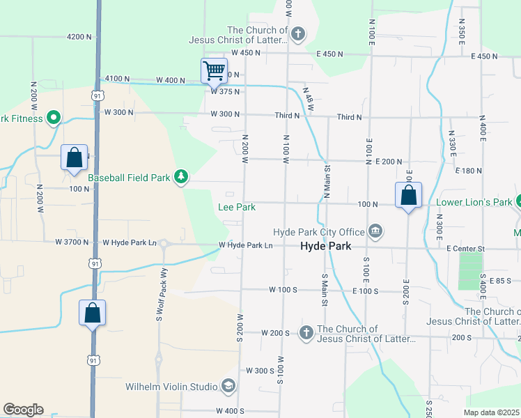 map of restaurants, bars, coffee shops, grocery stores, and more near 154 West 100 North in Hyde Park