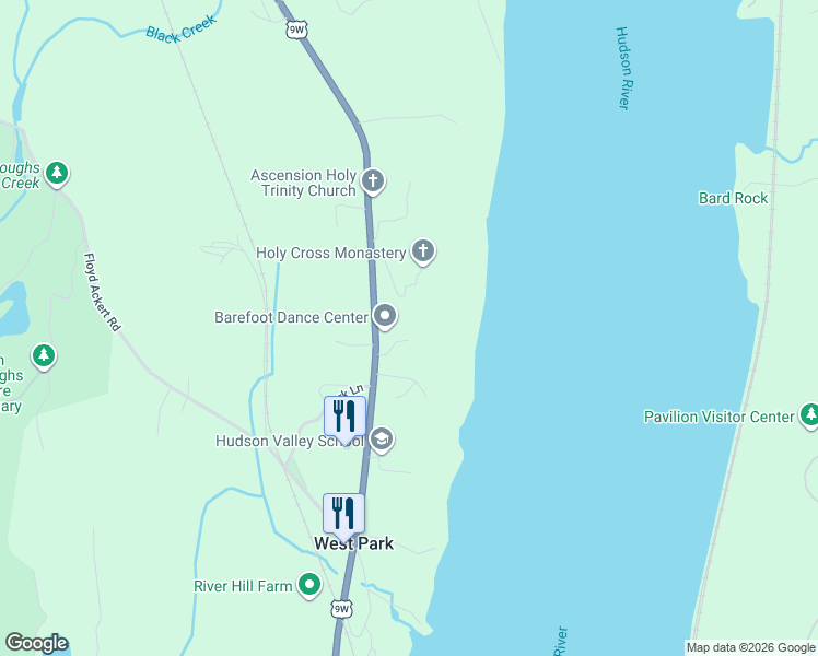 map of restaurants, bars, coffee shops, grocery stores, and more near 5 Riverby Lane in West Park