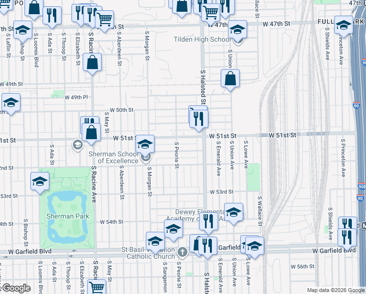 map of restaurants, bars, coffee shops, grocery stores, and more near in Chicago