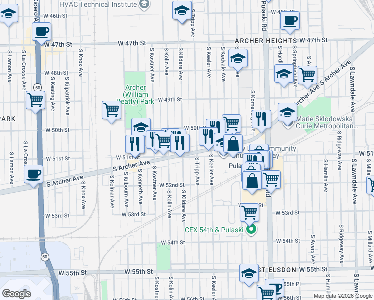 map of restaurants, bars, coffee shops, grocery stores, and more near in Chicago