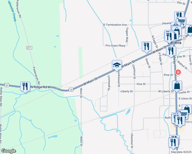 map of restaurants, bars, coffee shops, grocery stores, and more near 779 West Main Street in Geneva