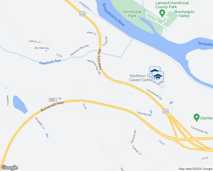 map of restaurants, bars, coffee shops, grocery stores, and more near 41 Crystal Lane in Towanda