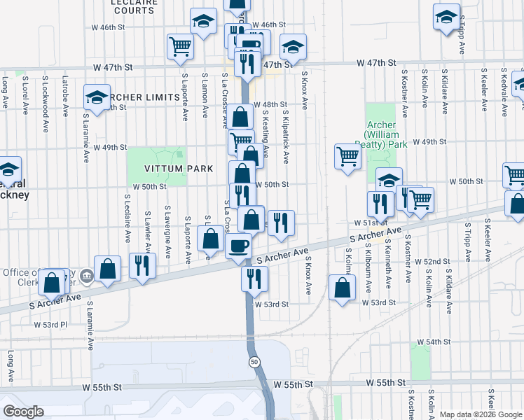 map of restaurants, bars, coffee shops, grocery stores, and more near in Chicago