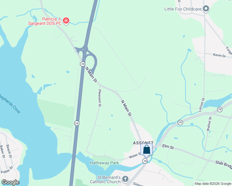 map of restaurants, bars, coffee shops, grocery stores, and more near 43 North Main Street in Freetown