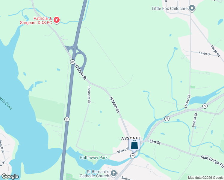 map of restaurants, bars, coffee shops, grocery stores, and more near 38 North Main Street in Freetown