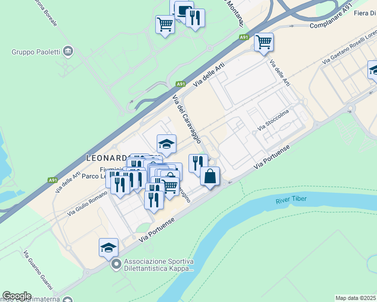 map of restaurants, bars, coffee shops, grocery stores, and more near 122 Via del Perugino in Città metropolitana di Roma Capitale