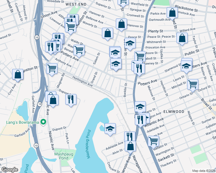 map of restaurants, bars, coffee shops, grocery stores, and more near 46 Madison Street in Providence
