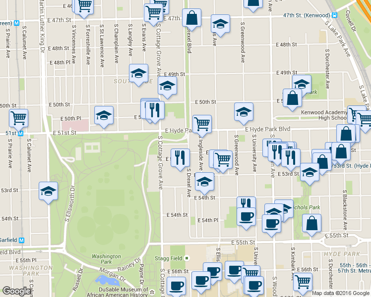 map of restaurants, bars, coffee shops, grocery stores, and more near in Chicago