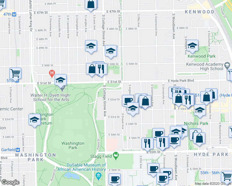map of restaurants, bars, coffee shops, grocery stores, and more near in Chicago