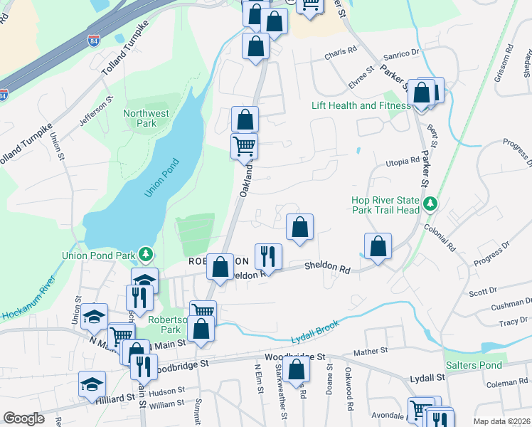 map of restaurants, bars, coffee shops, grocery stores, and more near 193 Oakland Street in Manchester