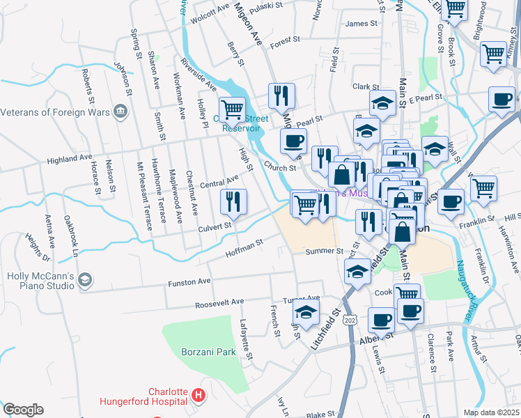 map of restaurants, bars, coffee shops, grocery stores, and more near in Torrington