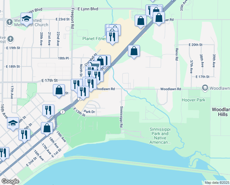 map of restaurants, bars, coffee shops, grocery stores, and more near 1311 Sinnissippi Road in Sterling